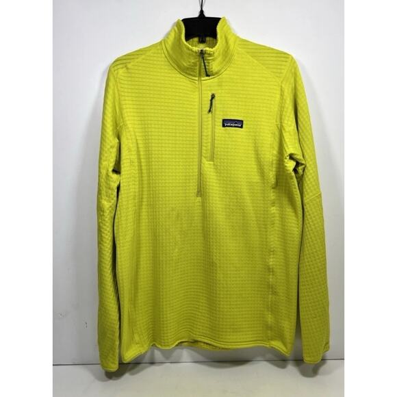 Patagonia R1 Regulator Fleece Pullover Men’s Medium Yellow Waffle Grid Hi-Vis - Picture 2 of 12